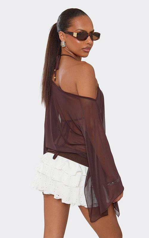 Long Sleeve Top In White Polka Dot Mesh | EGO EU | EGO