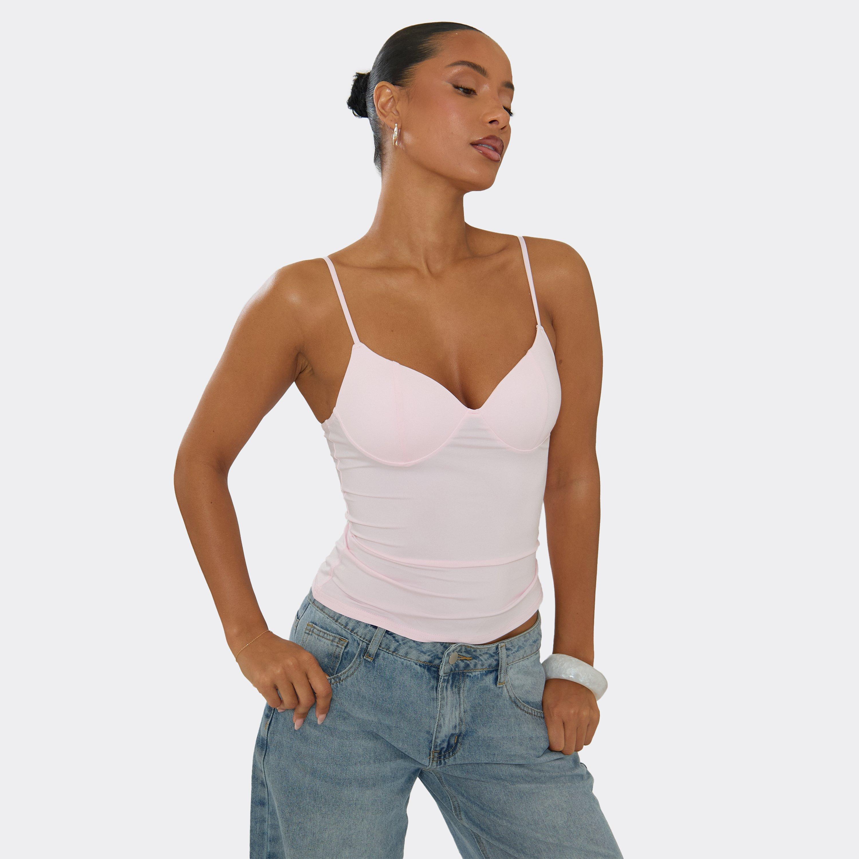 Strappy Cup Detail Corset Top In Pink, Women’s/L