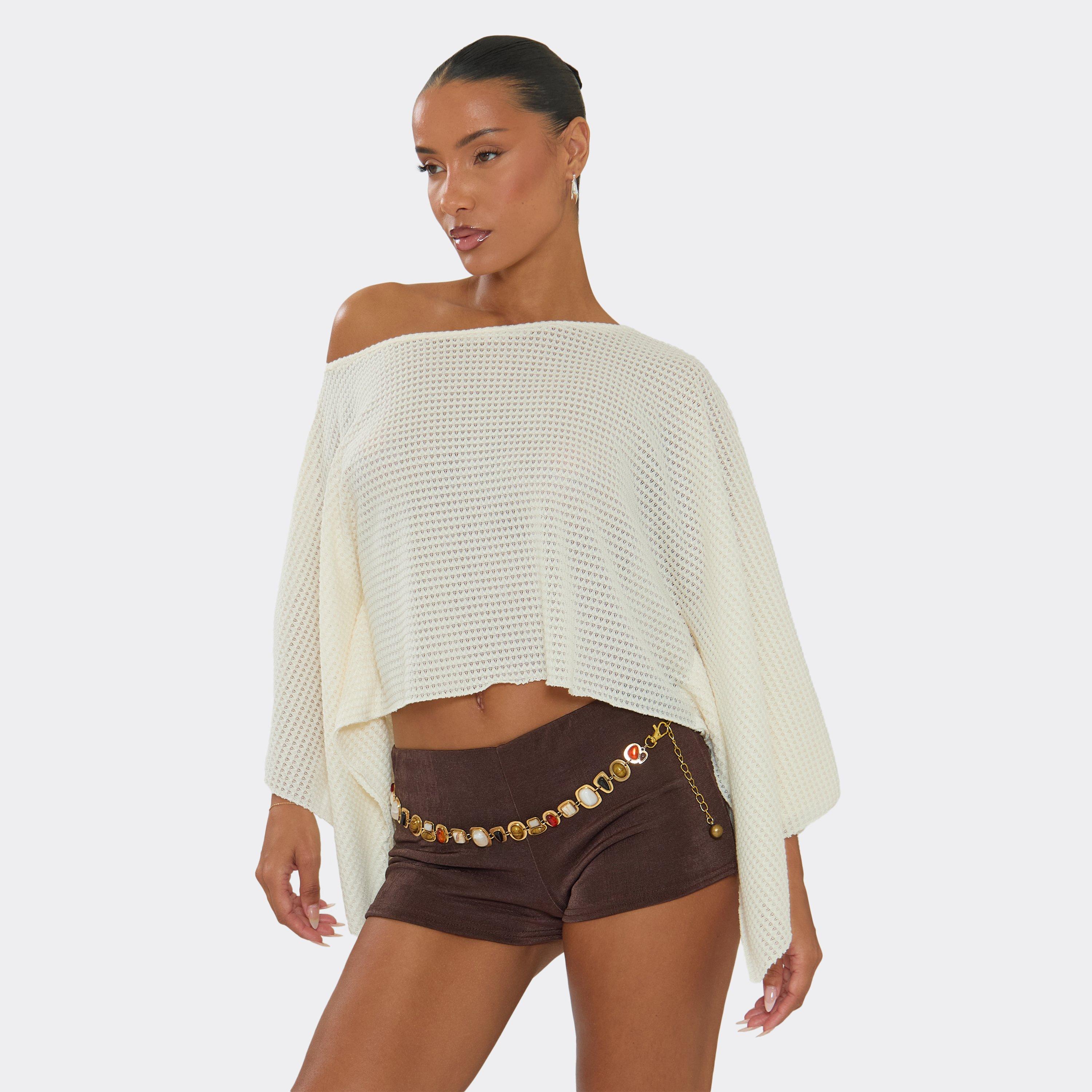 Image of Off The Shoulder Asymmetric Cape Top In White, Women's