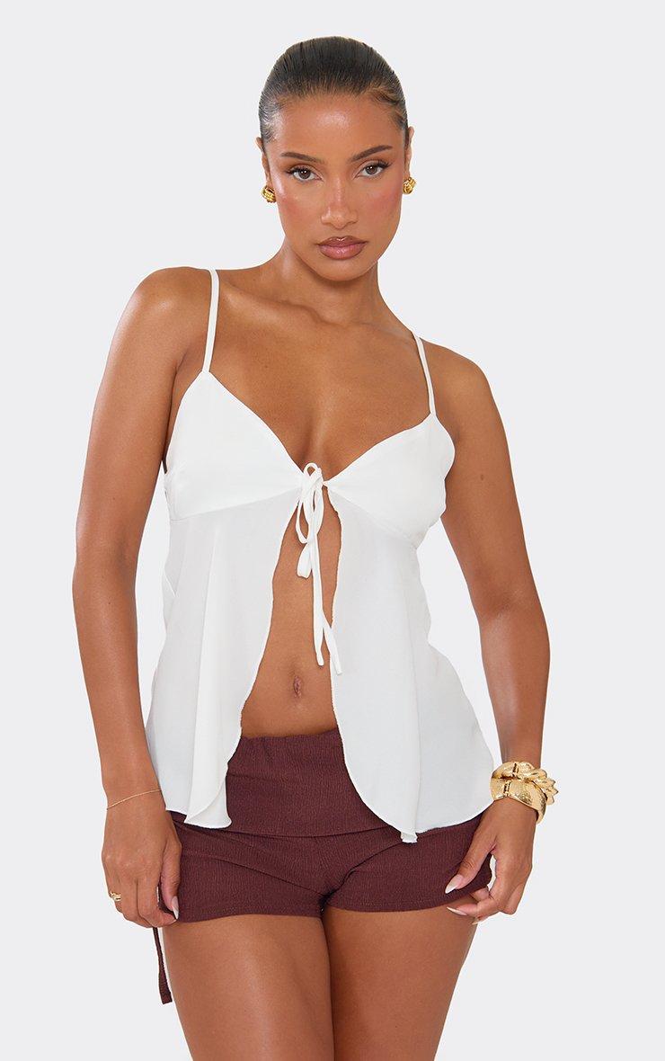 Tie Front Frill Detail Top In Cream Mesh | EGO UK | EGO