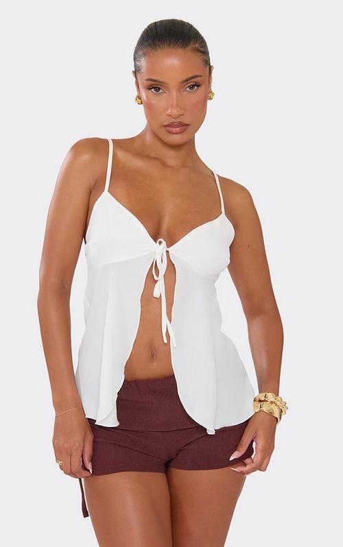 Fold Over Asymmetric One Shoulder Frill Detail Crop Top In Blue