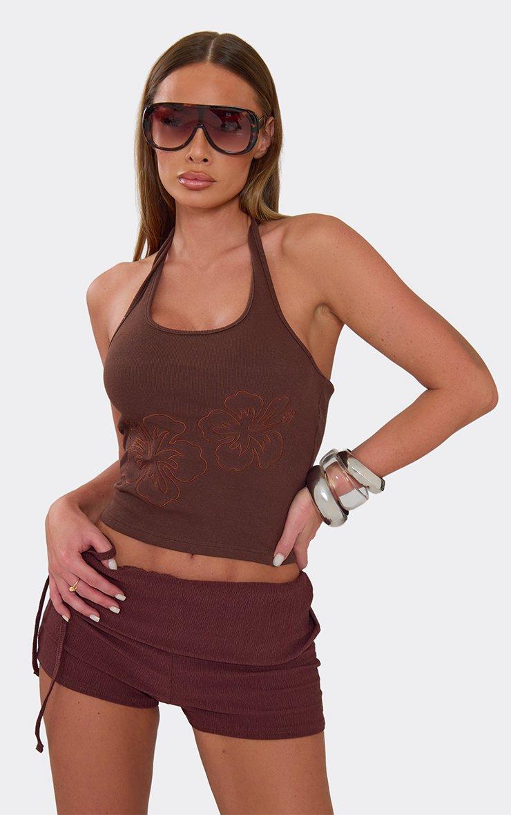 トップス BEEDEN DOTS SCARF NECK TOPS Plunge Front Scarf Neck Detail Top In Brown Polka Dot Mesh | EGO