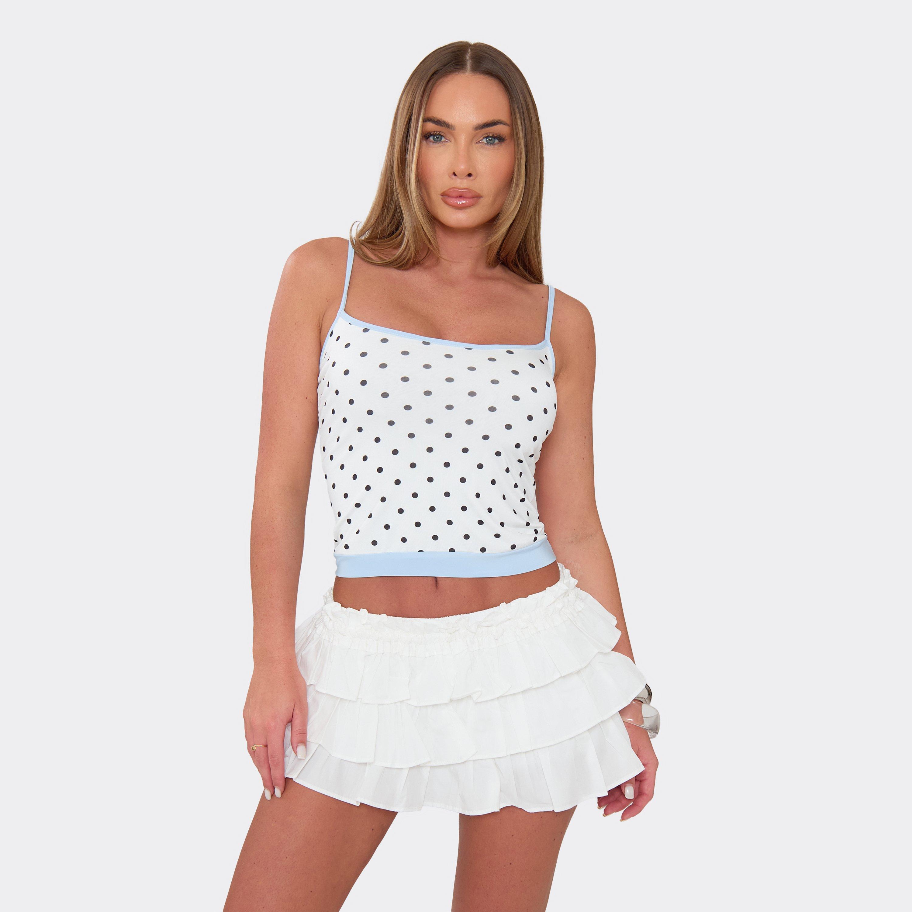 Strappy Contrast Cami Top In White Polka Dot, Women's Size UK 10