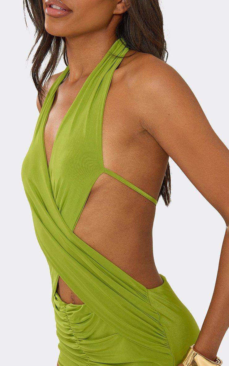 Halterneck Cross Front Cut Out Mini Dress In Green | EGO US | EGO