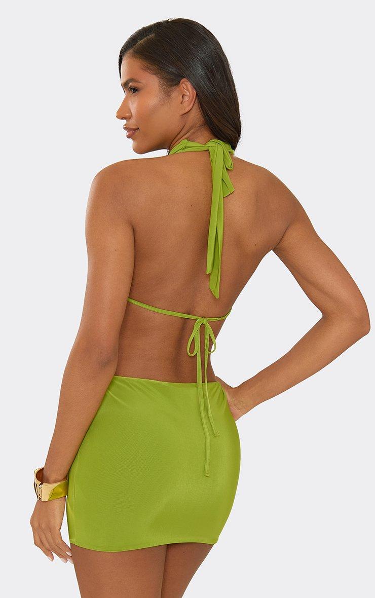 Halterneck Cross Front Cut Out Mini Dress In Green | EGO US | EGO