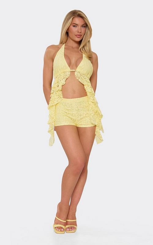 Mid Rise Frill Bloomer Shorts In Blue Floral Lace | EGO US | EGO