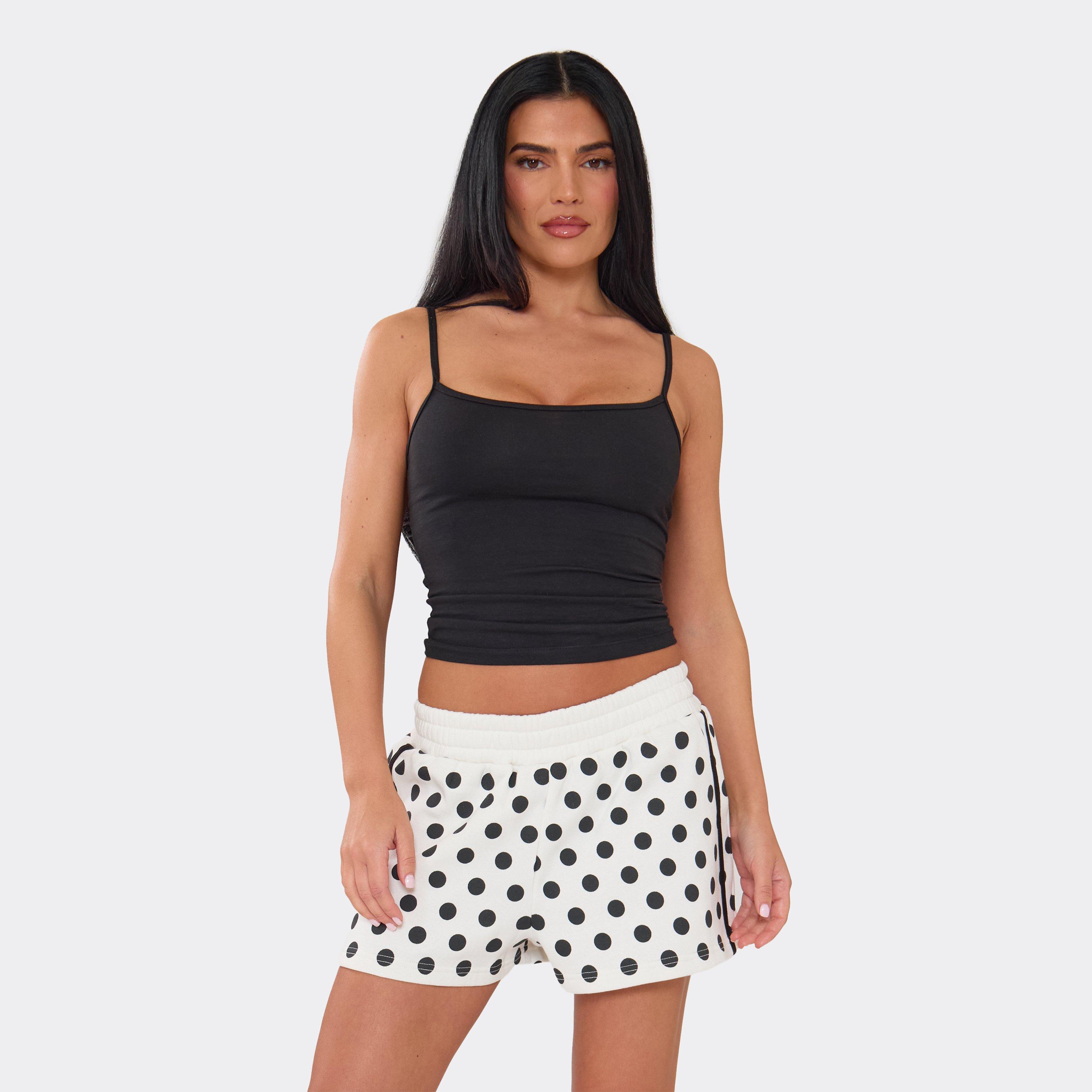 Mid Rise Side Stripe Sweat Shorts In Cream Polka Dot, Women's Size UK 6