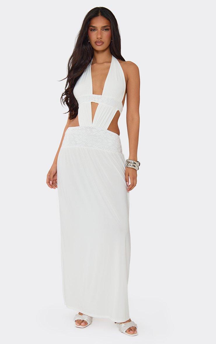 slim fit dress slacks Merletto Cut Out Maxi Dress - White main image 0