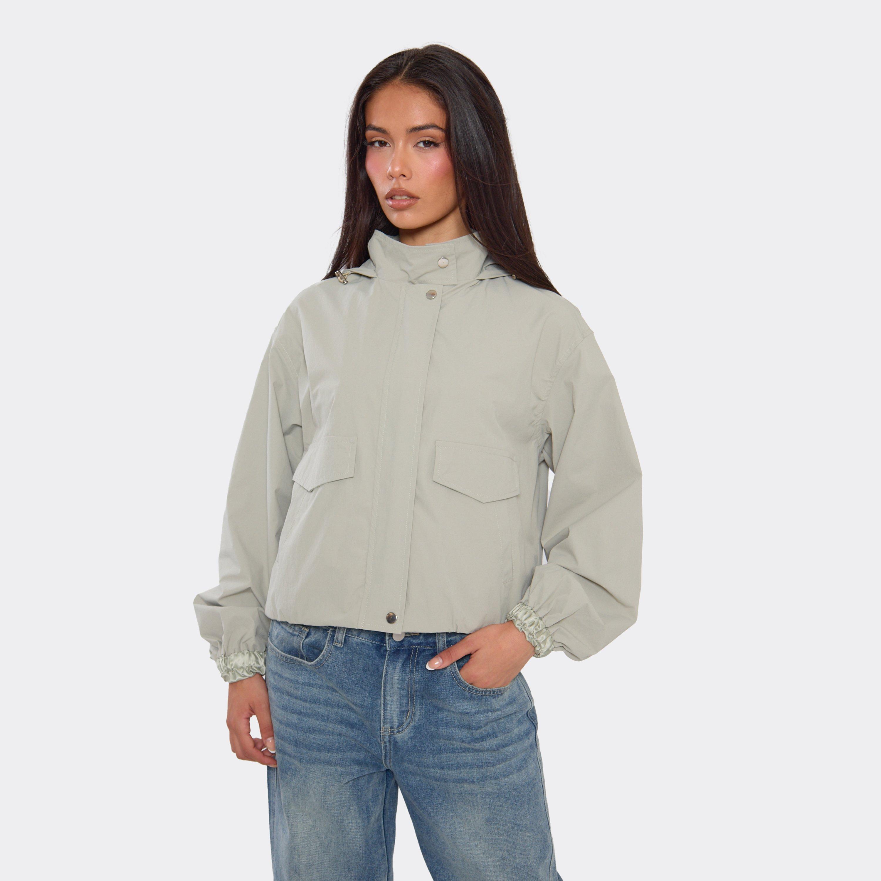 Hooded Funnel Neck Pocket Front Lightweight Jacket, Women's Size UK 6