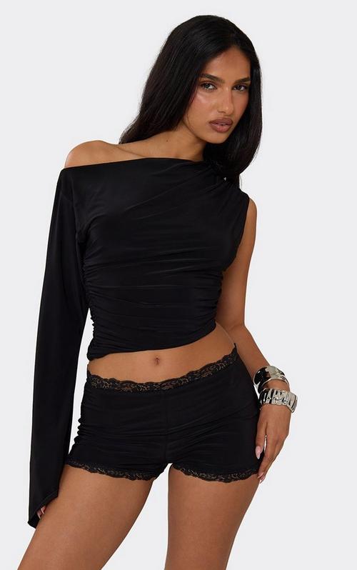 One Shoulder Drape Front Top In Black Lace | EGO US | EGO