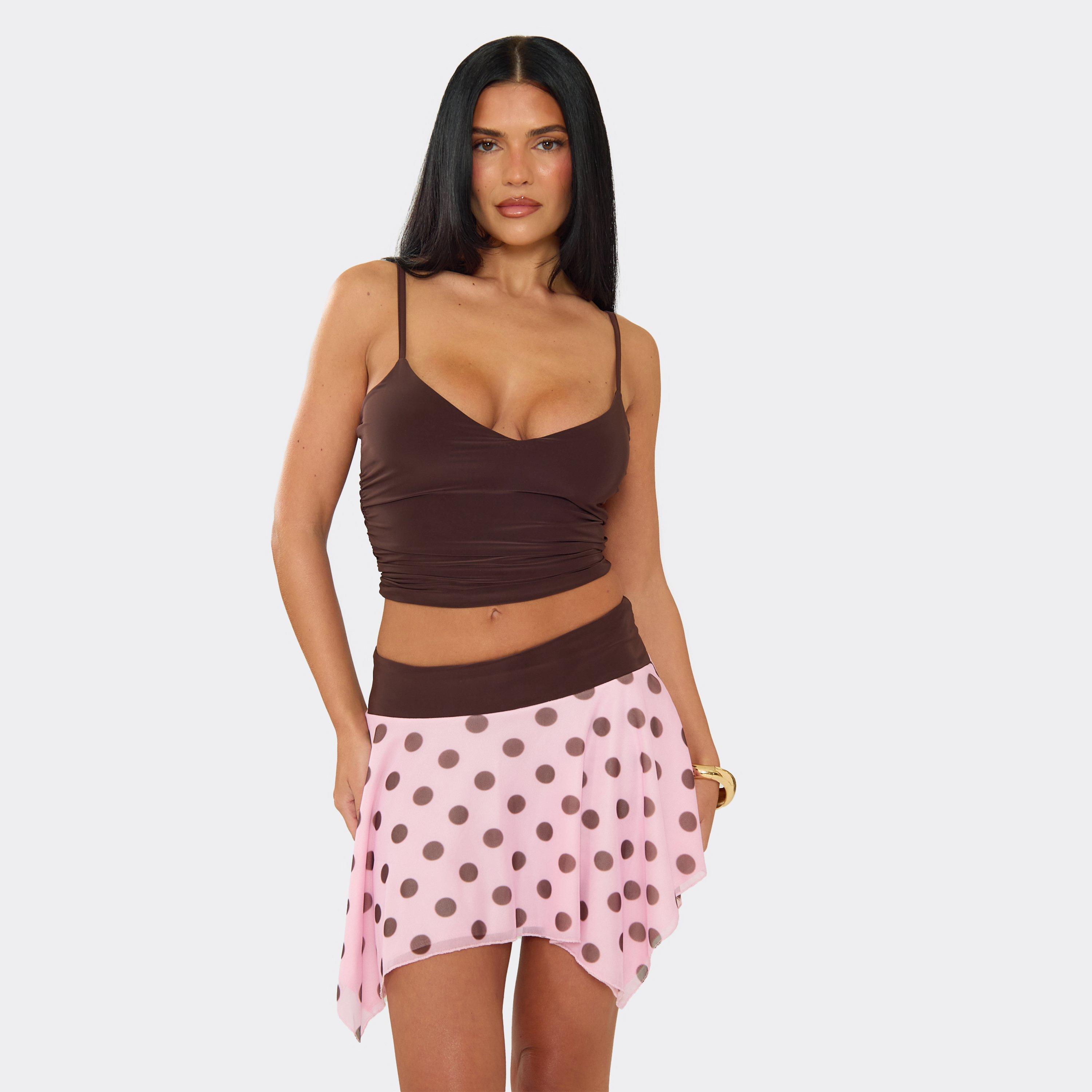 Strappy V Neck Top In Chocolate Brown Slinky, Women's Size UK 10