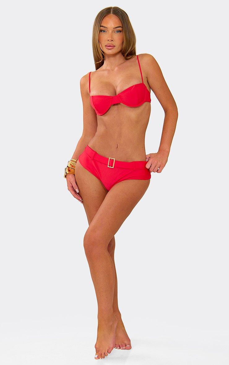 Underwired Belt Detail Bikini Set In Red
