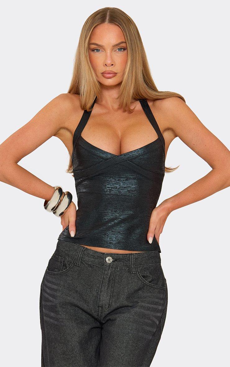 Halterneck Corset Top In Black Bandage