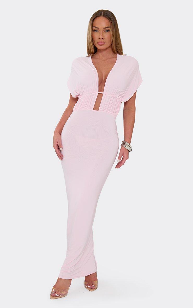 Plunge Neck Tie Back Maxi Dress In Pink, Women's Size US 2 - EGO