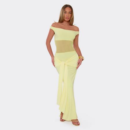 Bardot Mesh Panel Draped Front Maxi Dress In Lemon, Women's Size US