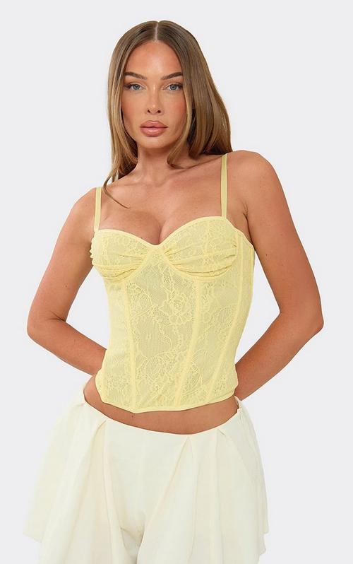 Sleeveless Tie Strap Detail Frill Hem Corset Top In White Broderie