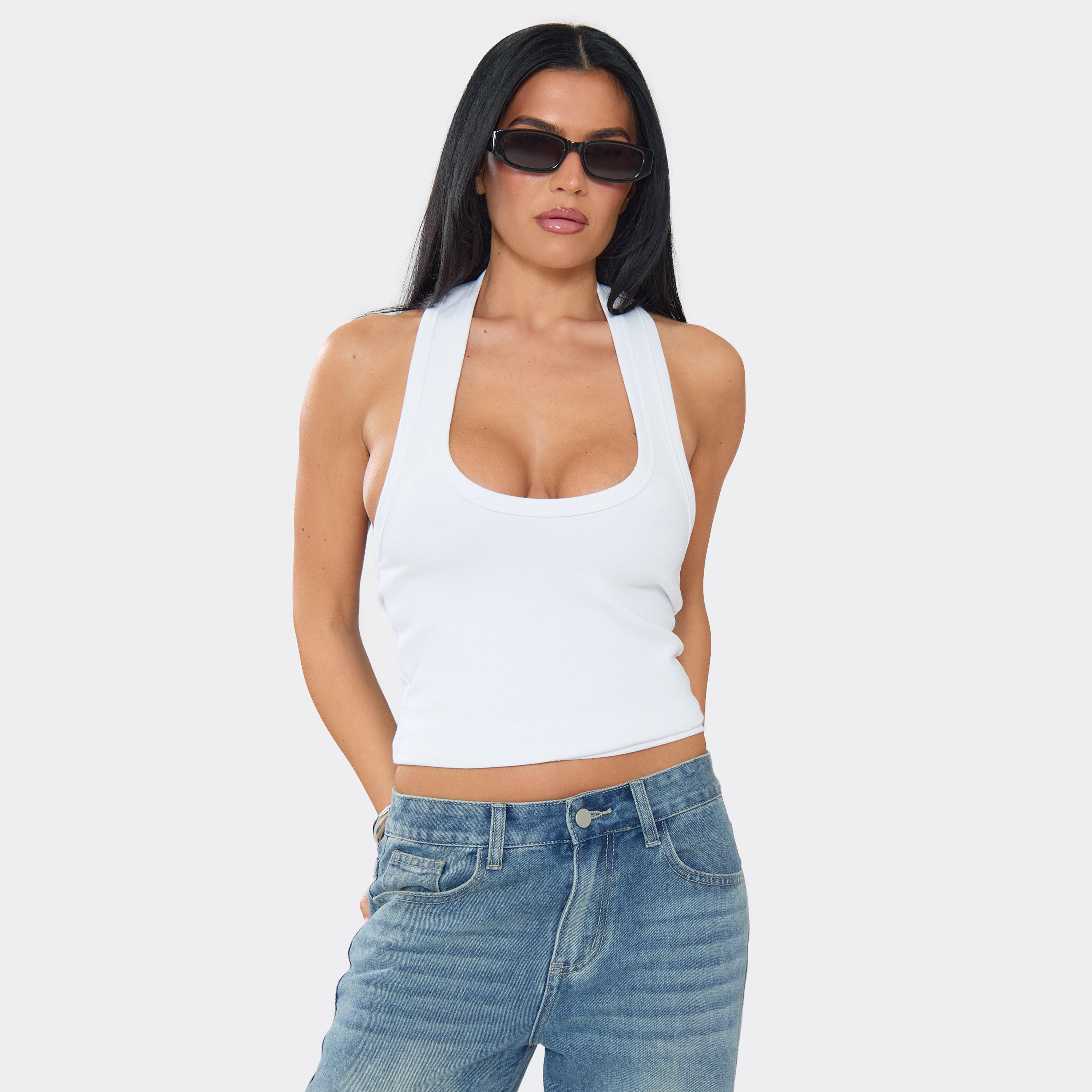 Halterneck Basic Vest Top In White, Women's Size US 6