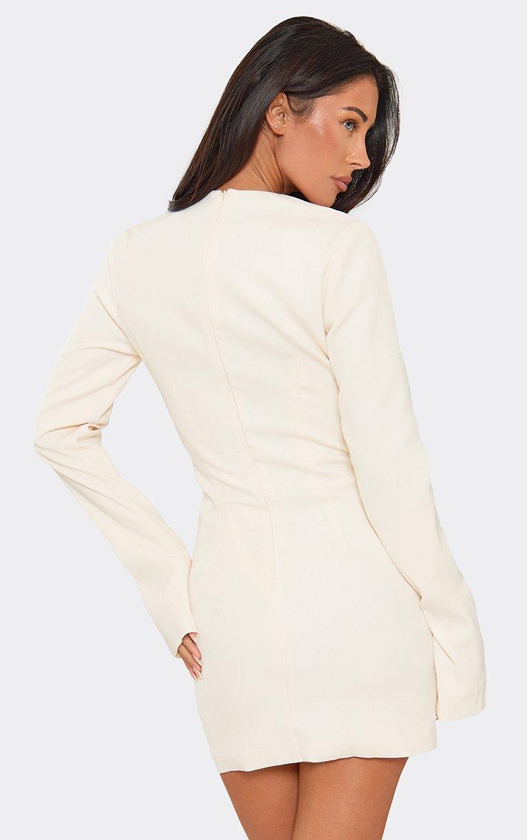 Long Sleeve Tie Waist Corset Mini Dress In Cream