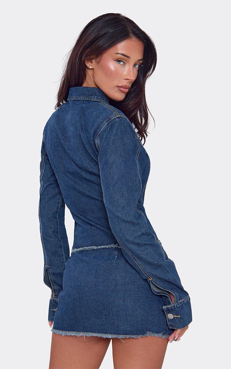 Mid Rise Oversized Pocket Detail Mini Skirt In Blue Denim