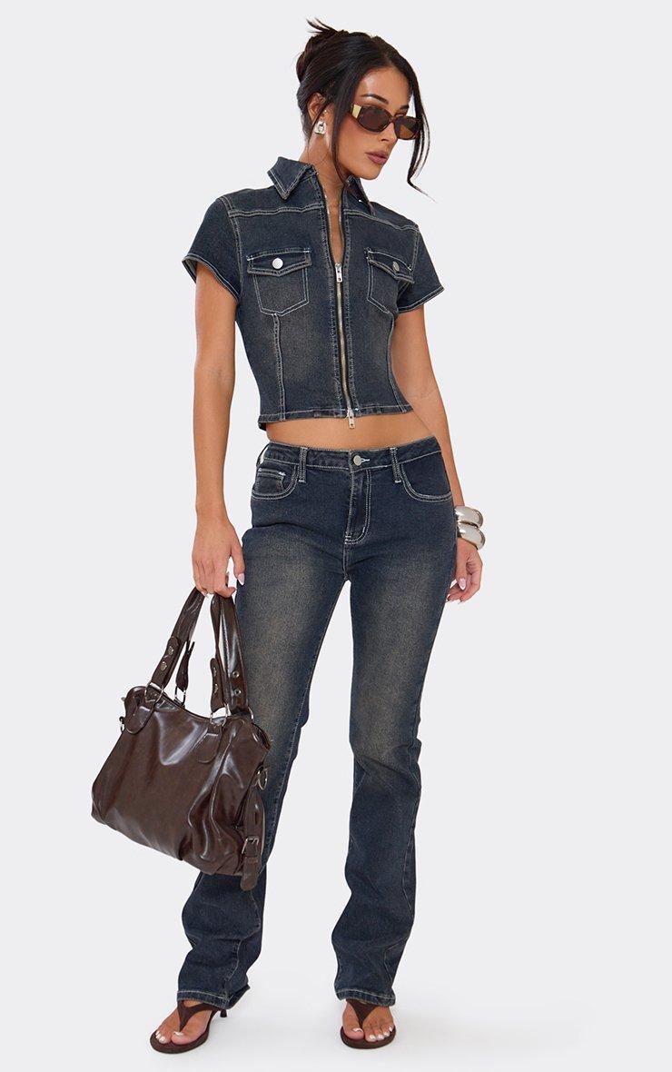 Low Rise Flared Jeans In Vintage Blue Denim
