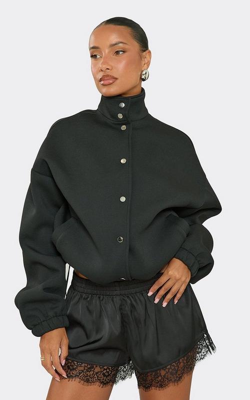 Long Sleeve Zip Up Off The Shoulder Cropped Jacket In Pink Fluffy