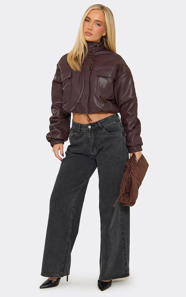 Long Sleeve High Neck Oversized Bomber Jacket In Plum Faux Leather