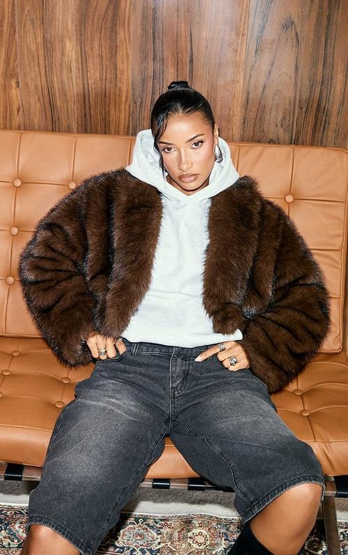 Oversized Maxi Coat In Stone Natural Look Faux Fur | EGO US | EGO