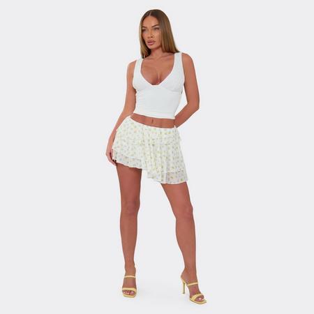 Mid Rise Layered Frill Mini Skirt In Cream Floral Print, Women's Size US