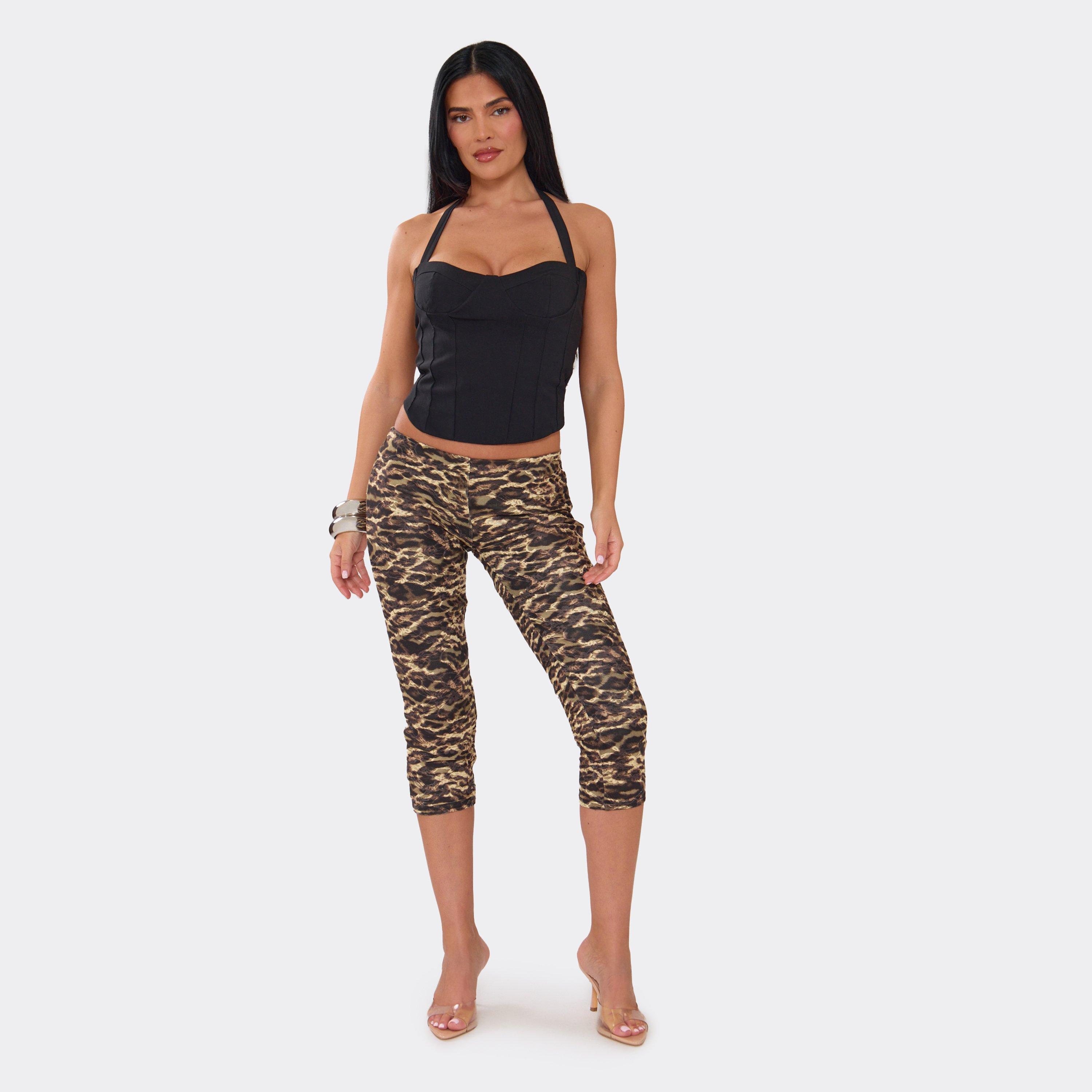 Mid Rise Capri Trousers In Brown Leopard Print Lace, Women's Size UK 6