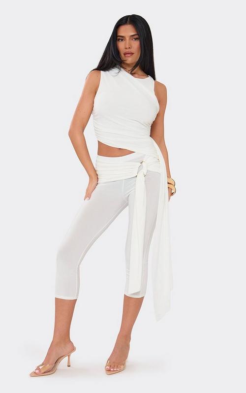 One Sleeve Twist Shoulder Strap Detail Top In White Slinky | EGO