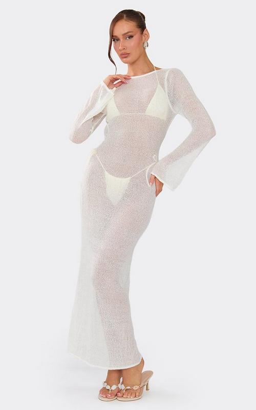 boucle extreme foldover bardot knitted maxi dress Fold Over Mini Bodycon In Cream Knit | EGO UK lady dress for special occasion