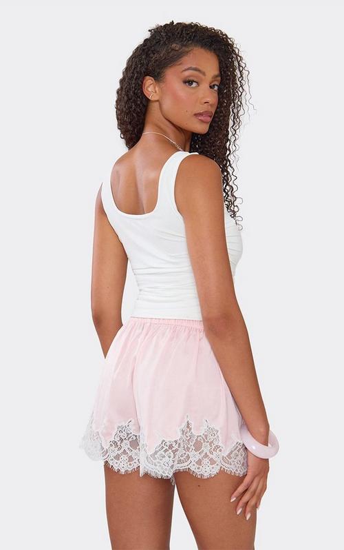 Tiered Frill Hotpant Shorts In White Floral Textured Lace | EGO UK