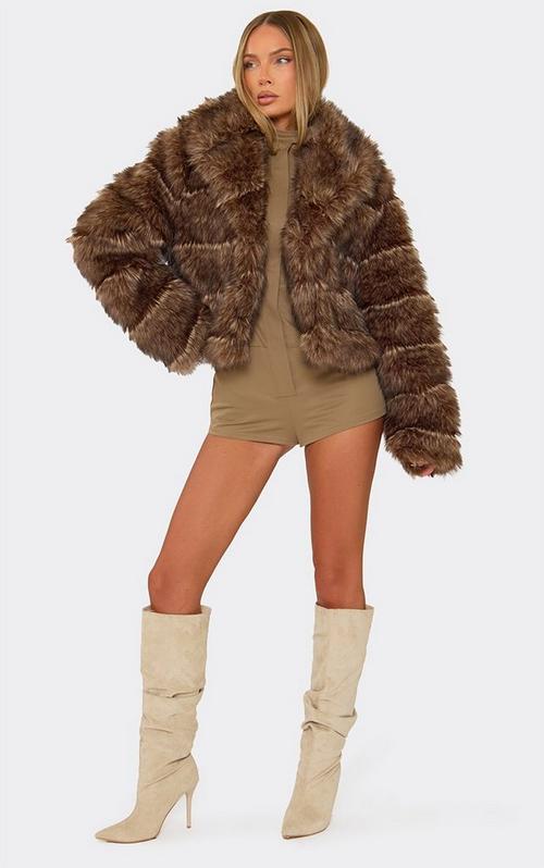 Oversized Collar Shaggy Coat In Brown Faux Fur | EGO US | EGO