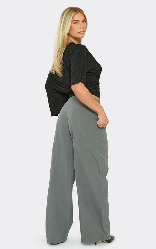 Mid Rise Utility Wide Leg Cargo Trousers In Charcoal Grey | EGO CA