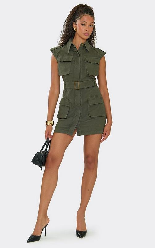 denim dress green Short Sleeve High Neck Zip Through Mini In Washed | EGO US Portia and Scarlett Cocktail Dress PS26800C