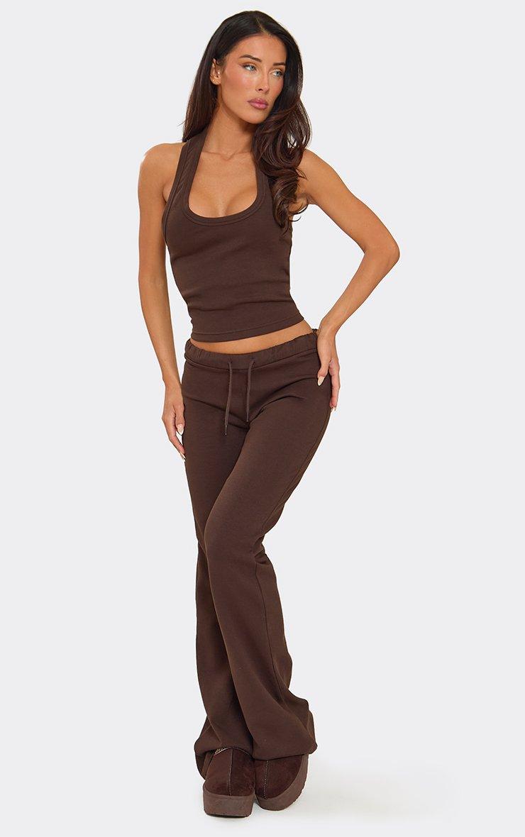 Halterneck Scoop Neck Cami Top In Chocolate Brown Interlock