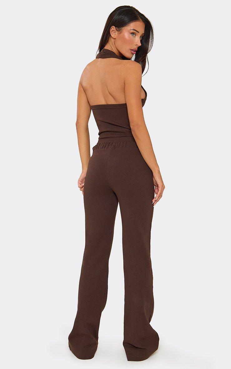 Low Waist Flared Leg Joggers In Chocolate Brown Interlock