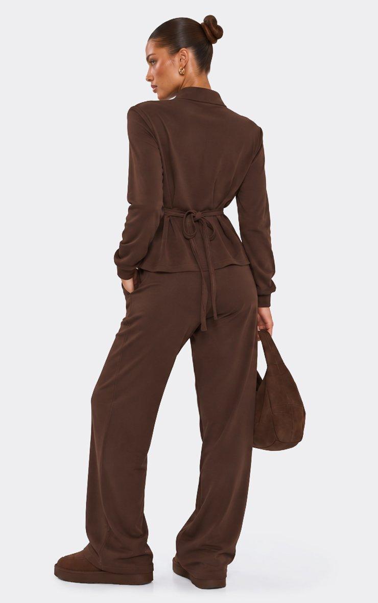 Mid Rise Straight Leg Joggers In Chocolate Brown Interlock