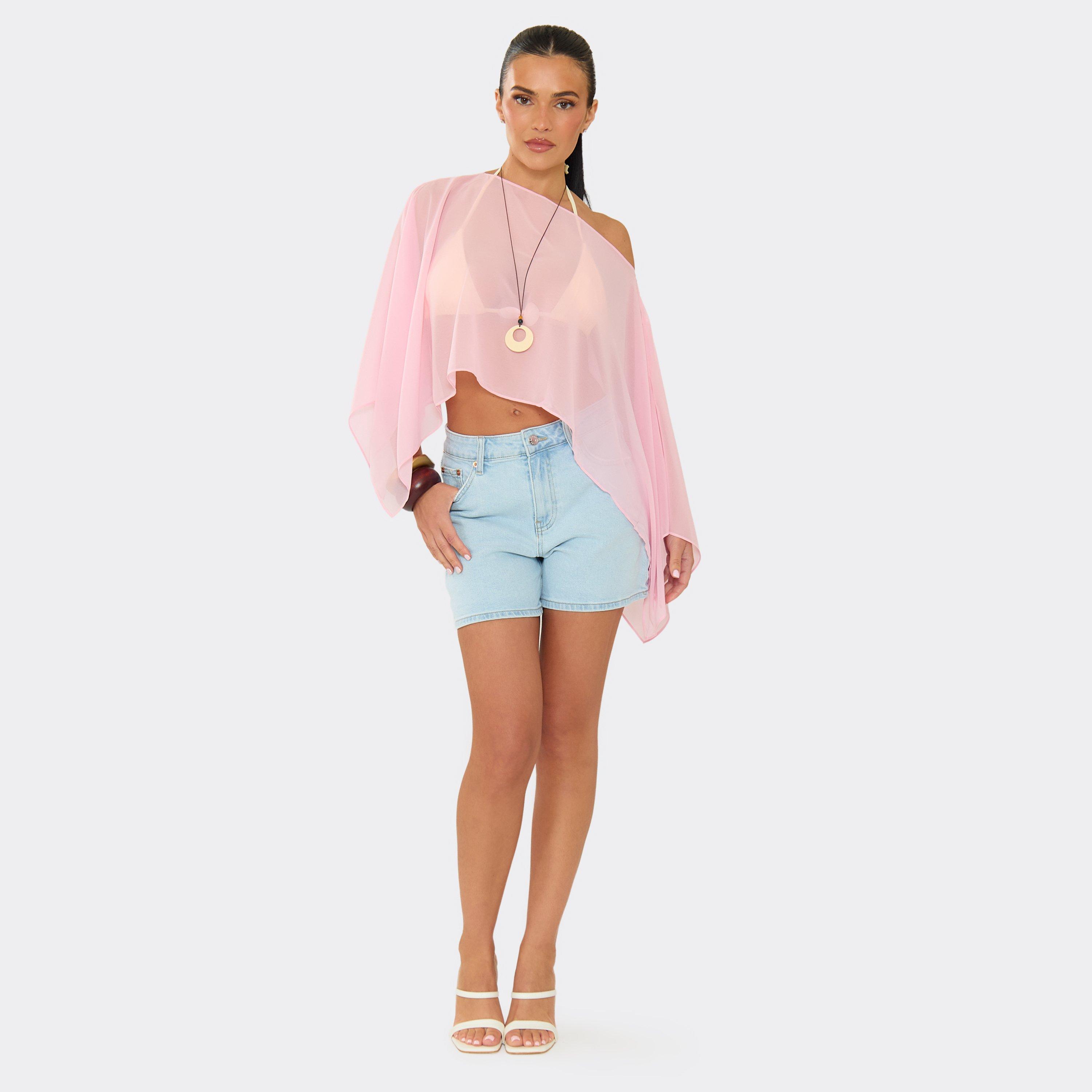 Mid Rise Pocket Detail Shorts In Light Blue Denim, Women's Size UK L