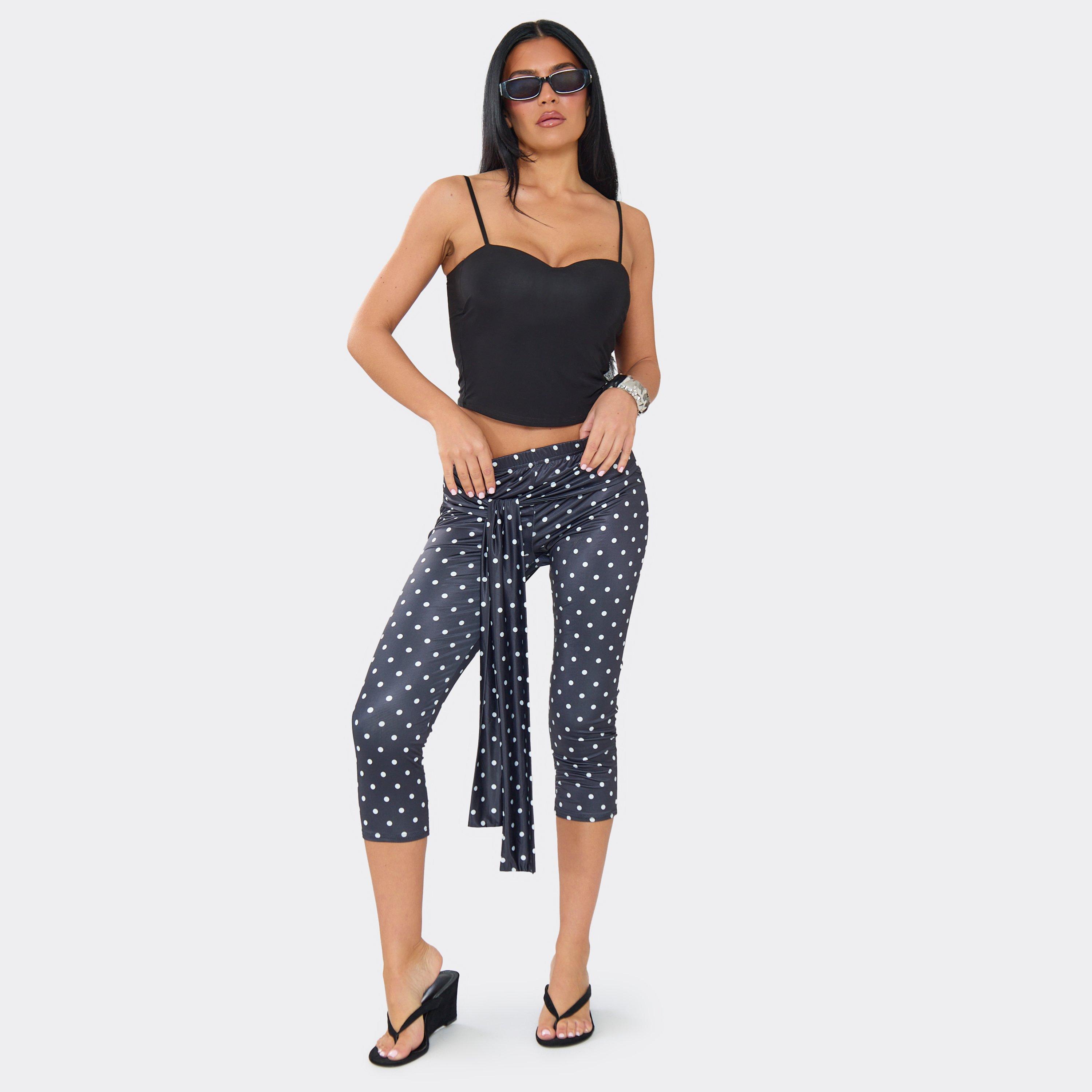 Low Rise Tie Drape Capri Trousers In Black Polka Dot Slinky, Women's Size UK 6