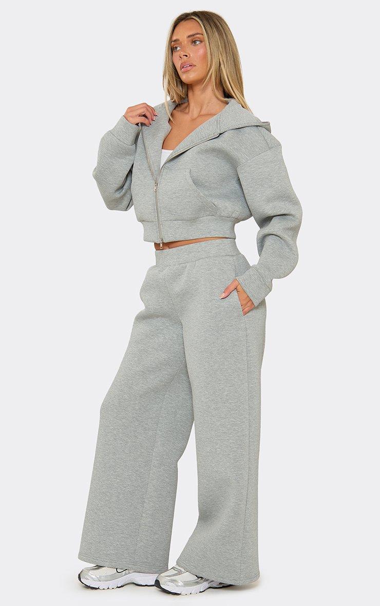 Mid Rise Straight Leg Joggers In Light Grey Marl Scuba