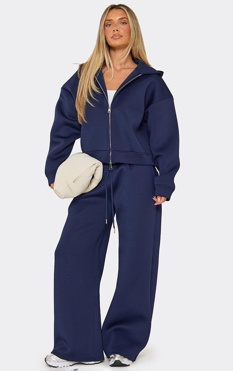 Mid Rise Drawstring Waist Straight Leg Joggers In Navy Scuba