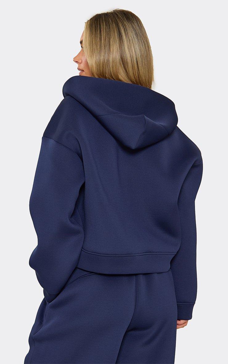 Long Sleeve Double Zip Up Boxy Hoodie In Navy Scuba