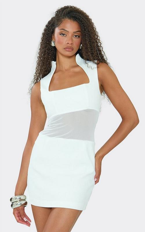 white square neck mesh ruched cut out bodycon dress Tailored Mini In Woven | EGO US Low Iron If Needed