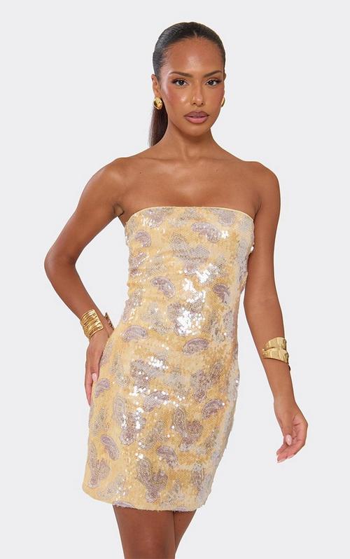 gold jacquard bandeau curve hem bodycon dress Cut Out Side Ruched Mini In Metallic | EGO US Color:Gray/Red Stripes