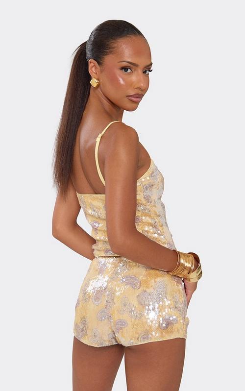 Sleeveless Plunge Front Cami Top In Pink Floral Sequin | EGO US | EGO