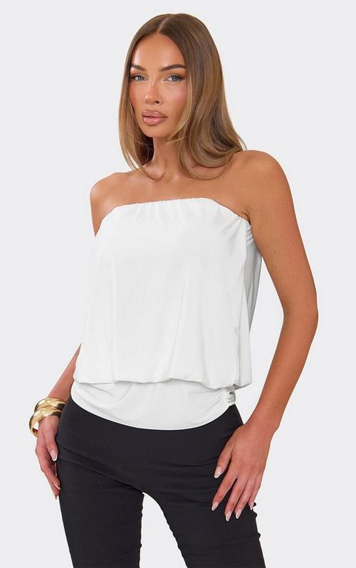 Bandeau Twist Cut Out Drape Front Top In White Slinky | EGO US | EGO