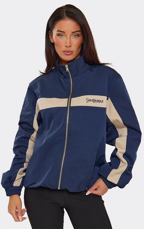 Side Stripe Zip Up Track Jacket In Navy Blue | EGO US | EGO