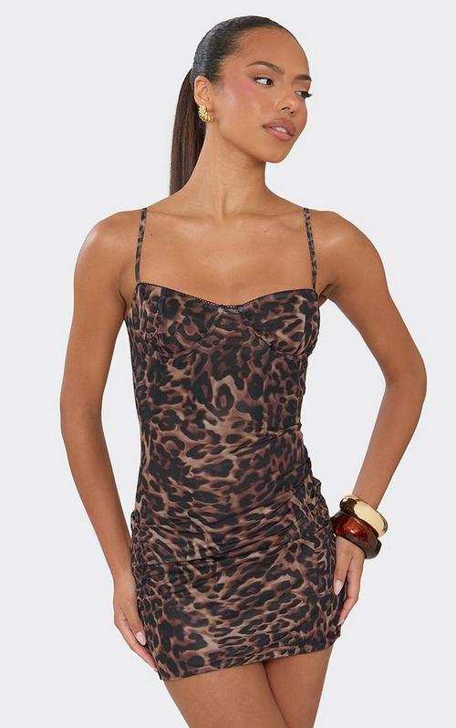 grey leopard dress Sweetheart Neck Seam Detail Mini In Print | EGO UK Womens dresses
