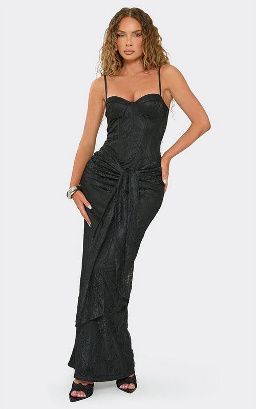 Bandeau Heart Cut Out Contrast Lace Trim Detail Mini Dress In